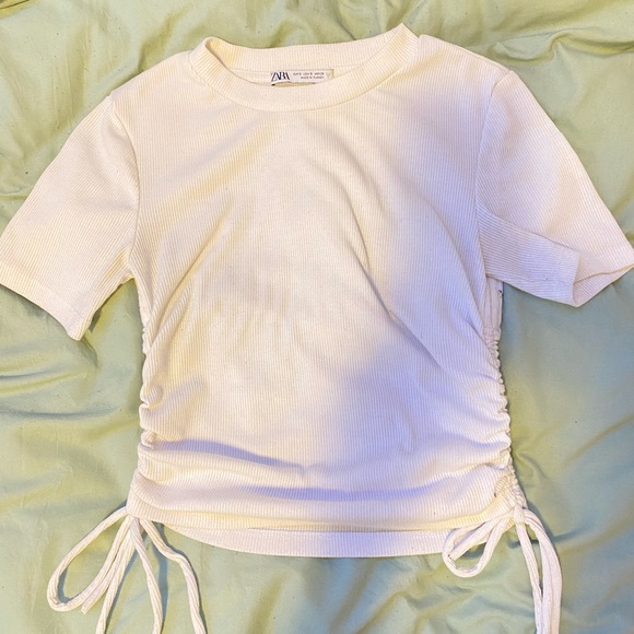 White Side Tie Ruched Tee - Picture 1 of 1